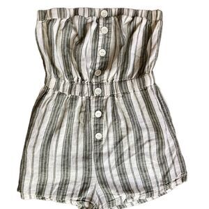 Urban Outfitters Women's Size XS Strapless Romper Green Stripe Linen Blend